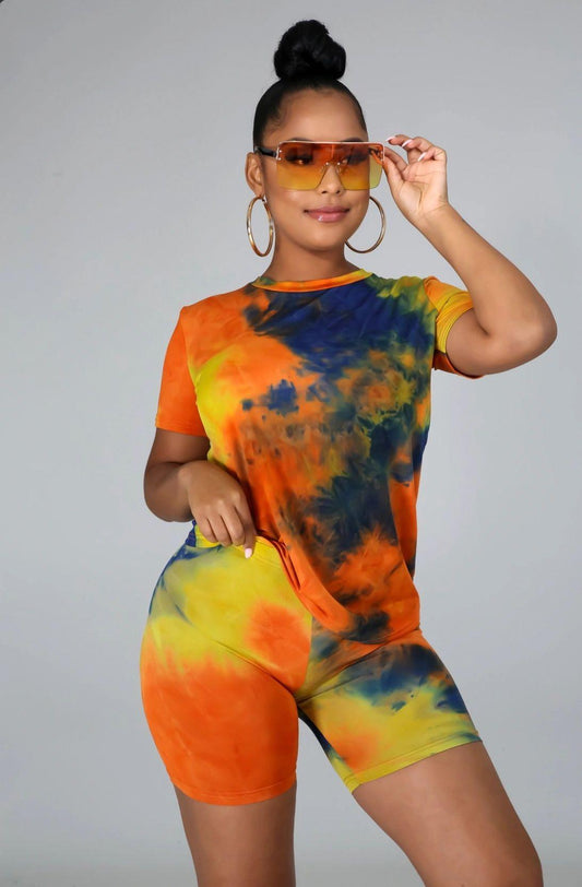 Tie Dye Me Down Biker Set - BlueOrange