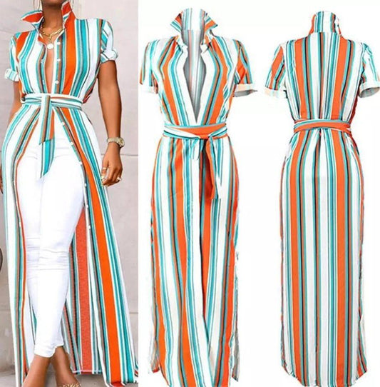 Stripe Me Down Maxi Shirt Dress