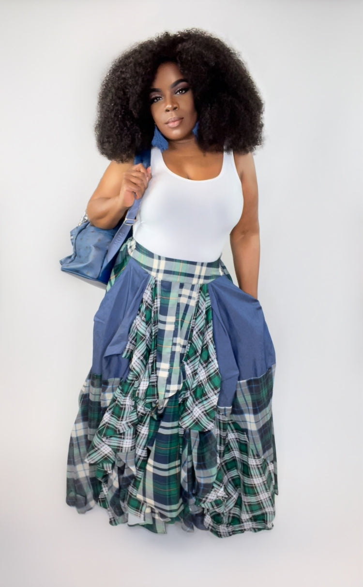 Layer Me Plaid Skirt - Green