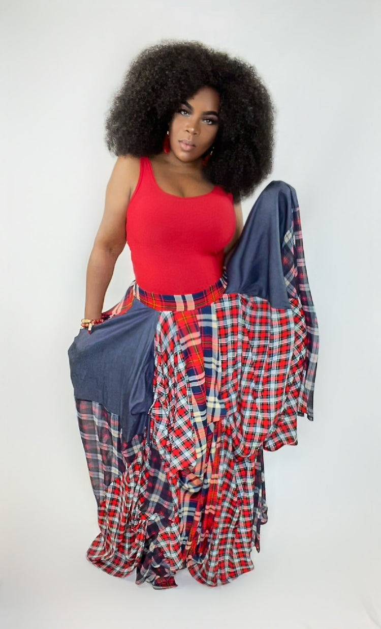 Layer Me Plaid Skirt - Red