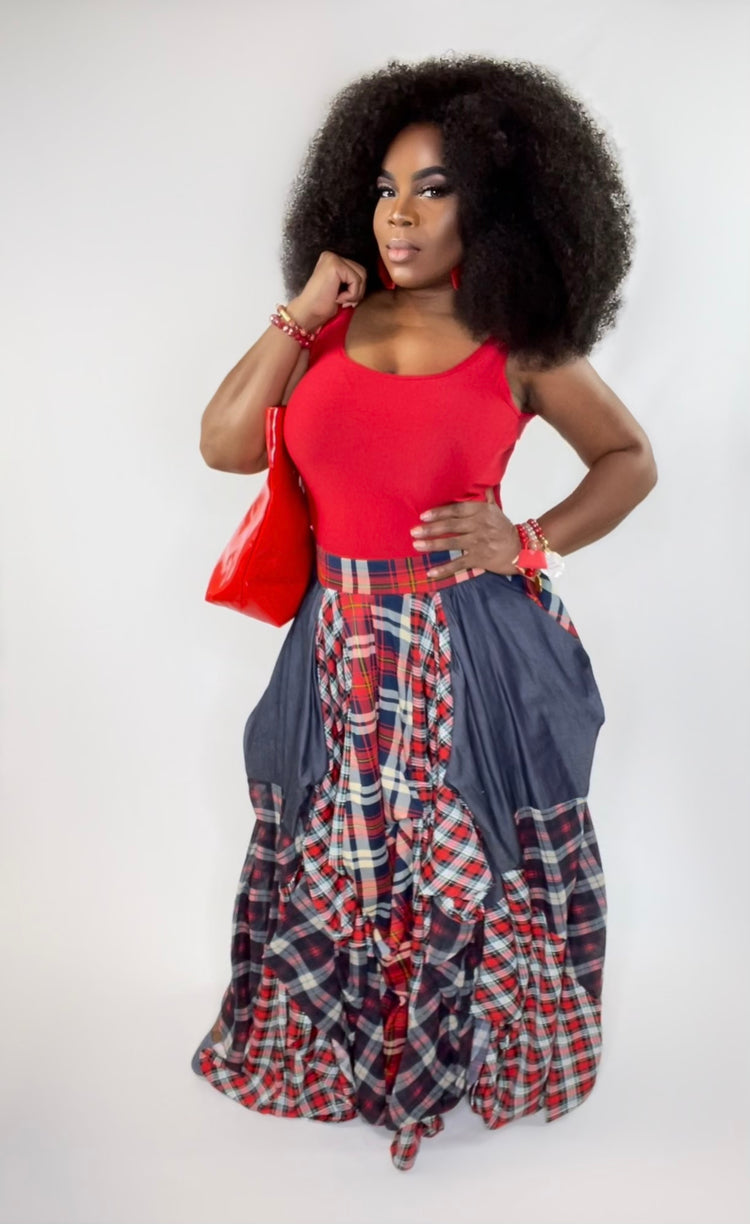 Layer Me Plaid Skirt - Red