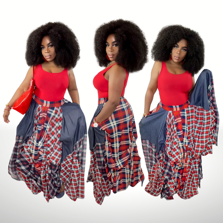 Layer Me Plaid Skirt - Red