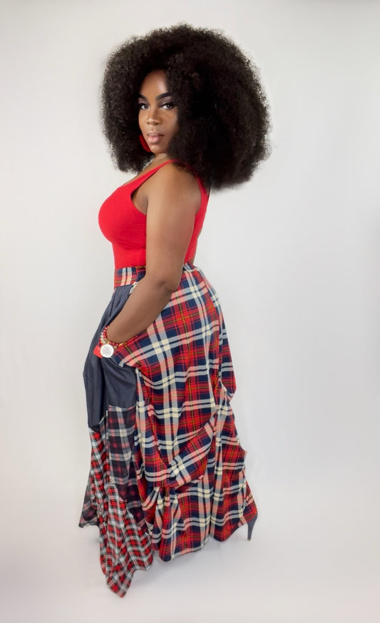 Layer Me Plaid Skirt - Red